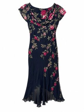 Vintage Y2K Majick Floral Beaded Rayon Cowl Neck Maxi Dress PM Whimsigoth Fairy